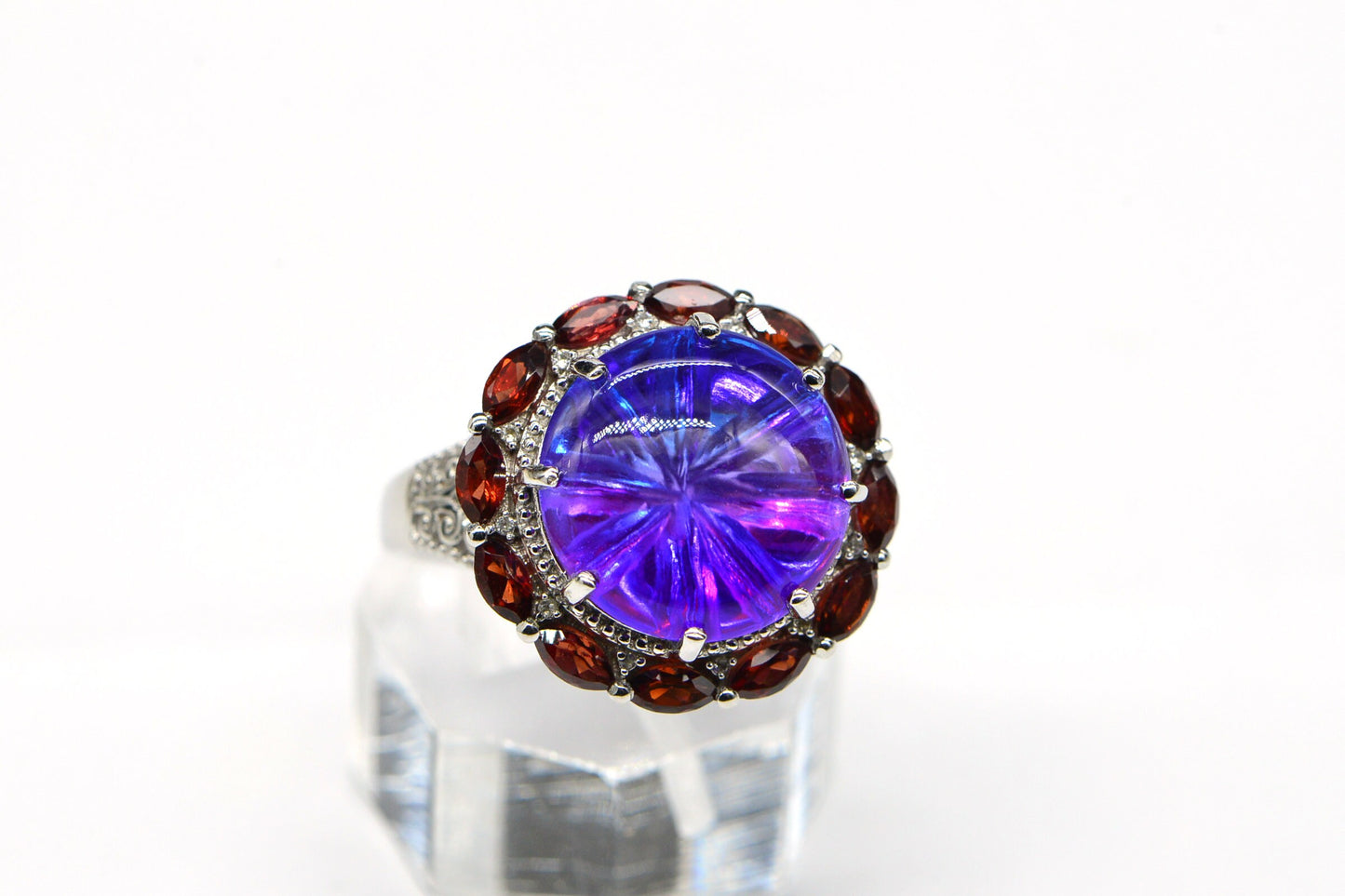 Quartz Garnet Sterling Silver Cocktail Ring, Size 11