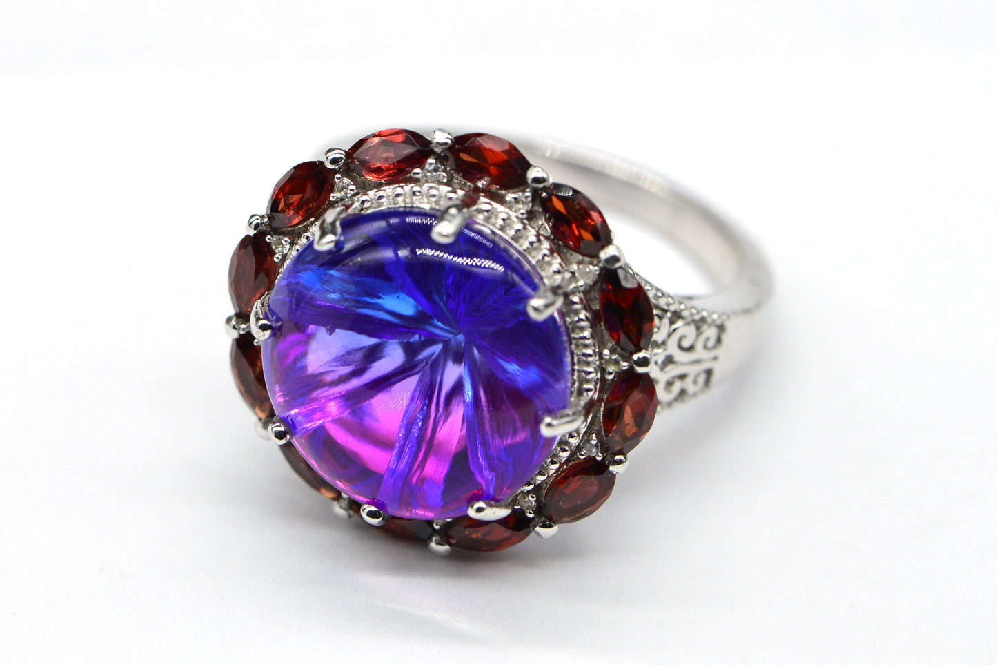 Quartz Garnet Sterling Silver Cocktail Ring, Size 11