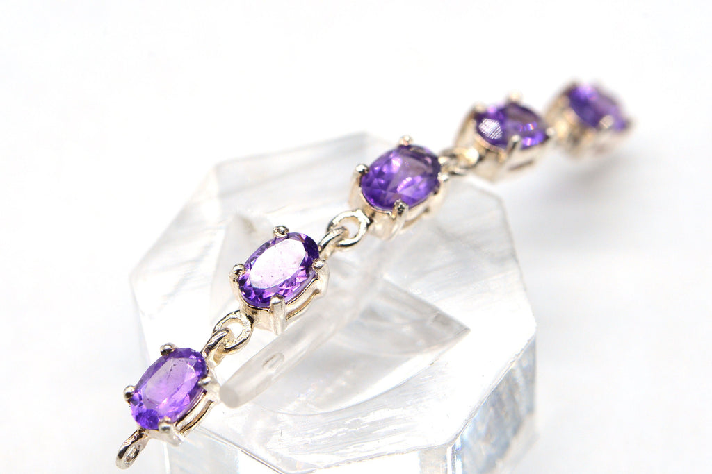Natural Amethyst Sterling Silver Bracelet Link: 2.5 Inch Gemstone Chain Connector