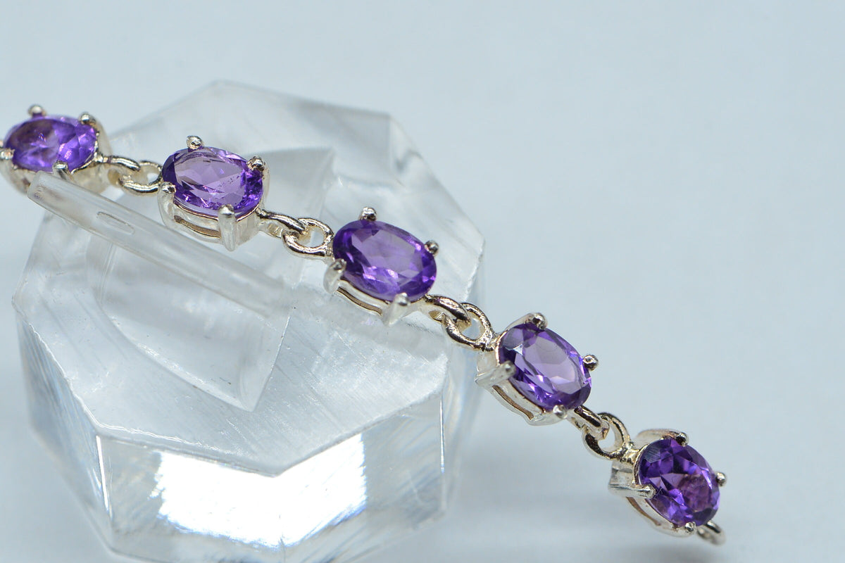 Natural Amethyst Sterling Silver Bracelet Link: 2.5 Inch Gemstone Chain Connector