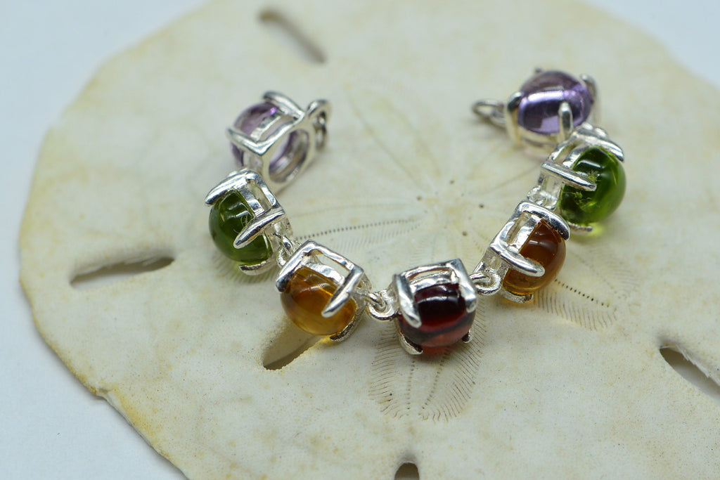 Sterling Silver Gemstone Bracelet Link: Citrine, Garnet, Amethyst, Peridot