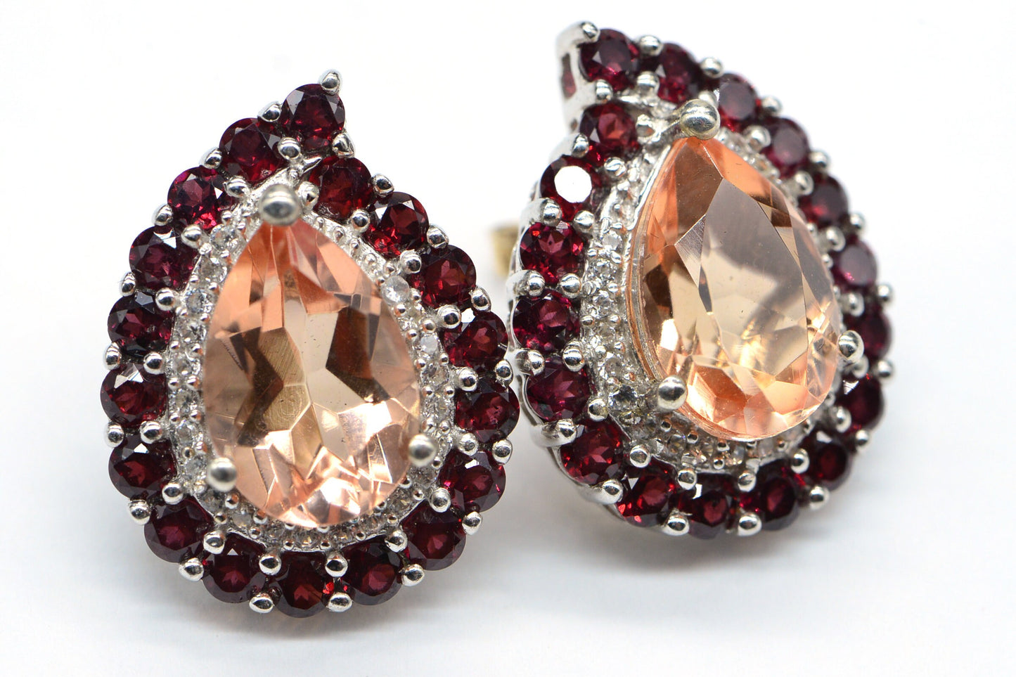 Morganite Teardrop 14K Gold Plated Earrings Bridesmaid Gift  Peach Pink Crystal Earrings
