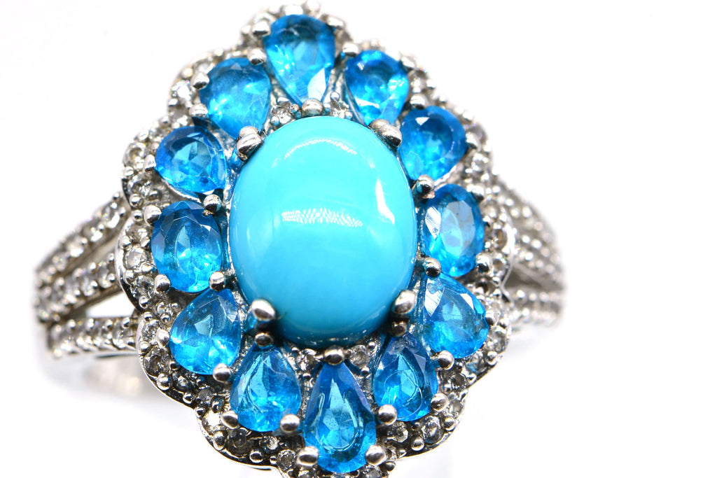 Sleeping Beauty Turquoise Ring: Handmade Sterling Silver Apatite Zircon Ring, Size 9