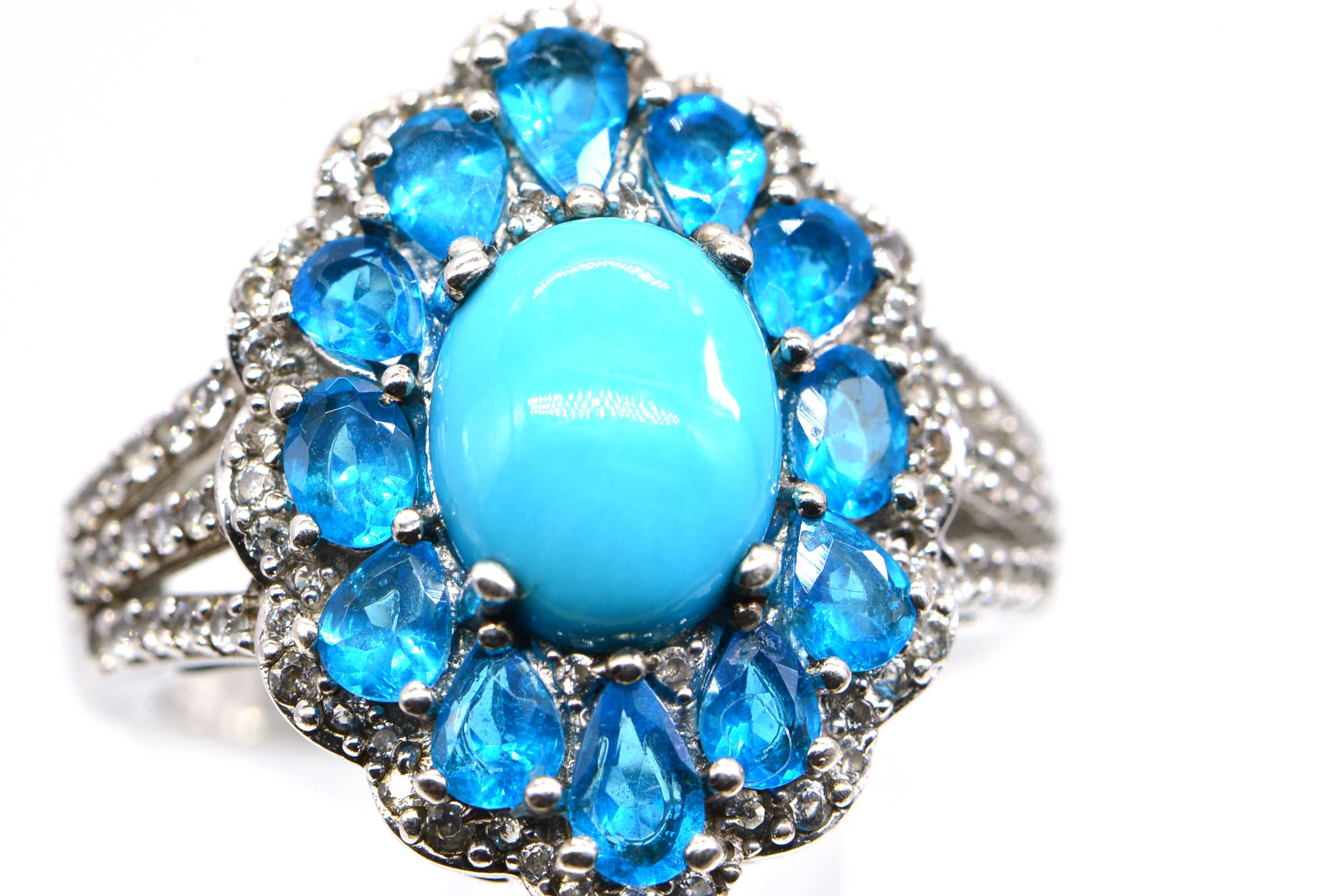 Sleeping Beauty Turquoise Ring: Handmade Sterling Silver Apatite Zircon Ring, Size 9
