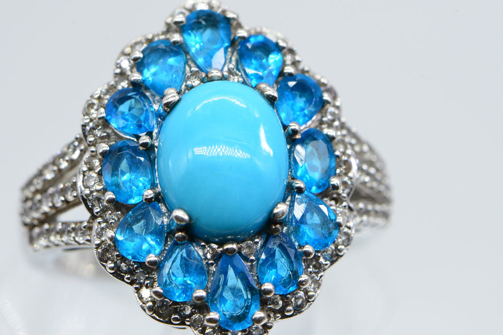 Sleeping Beauty Turquoise Ring: Handmade Sterling Silver Apatite Zircon Ring, Size 9