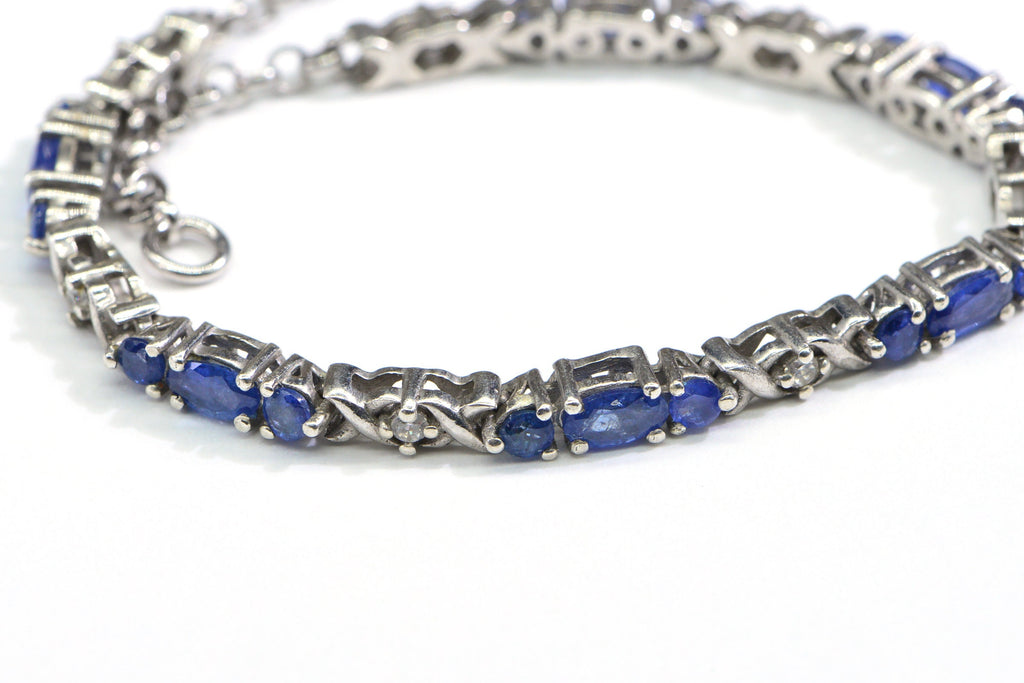 Blue Sapphire Tennis Bracelet in Platinum Over Sterling Silver