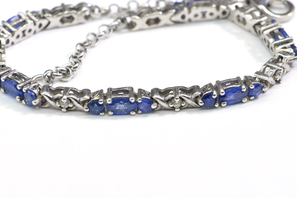 Blue Sapphire Tennis Bracelet in Platinum Over Sterling Silver