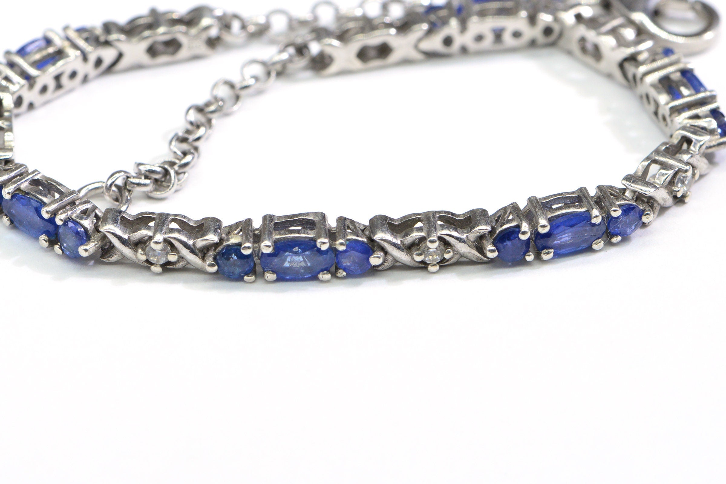 Blue Sapphire Tennis Bracelet in Platinum Over Sterling Silver