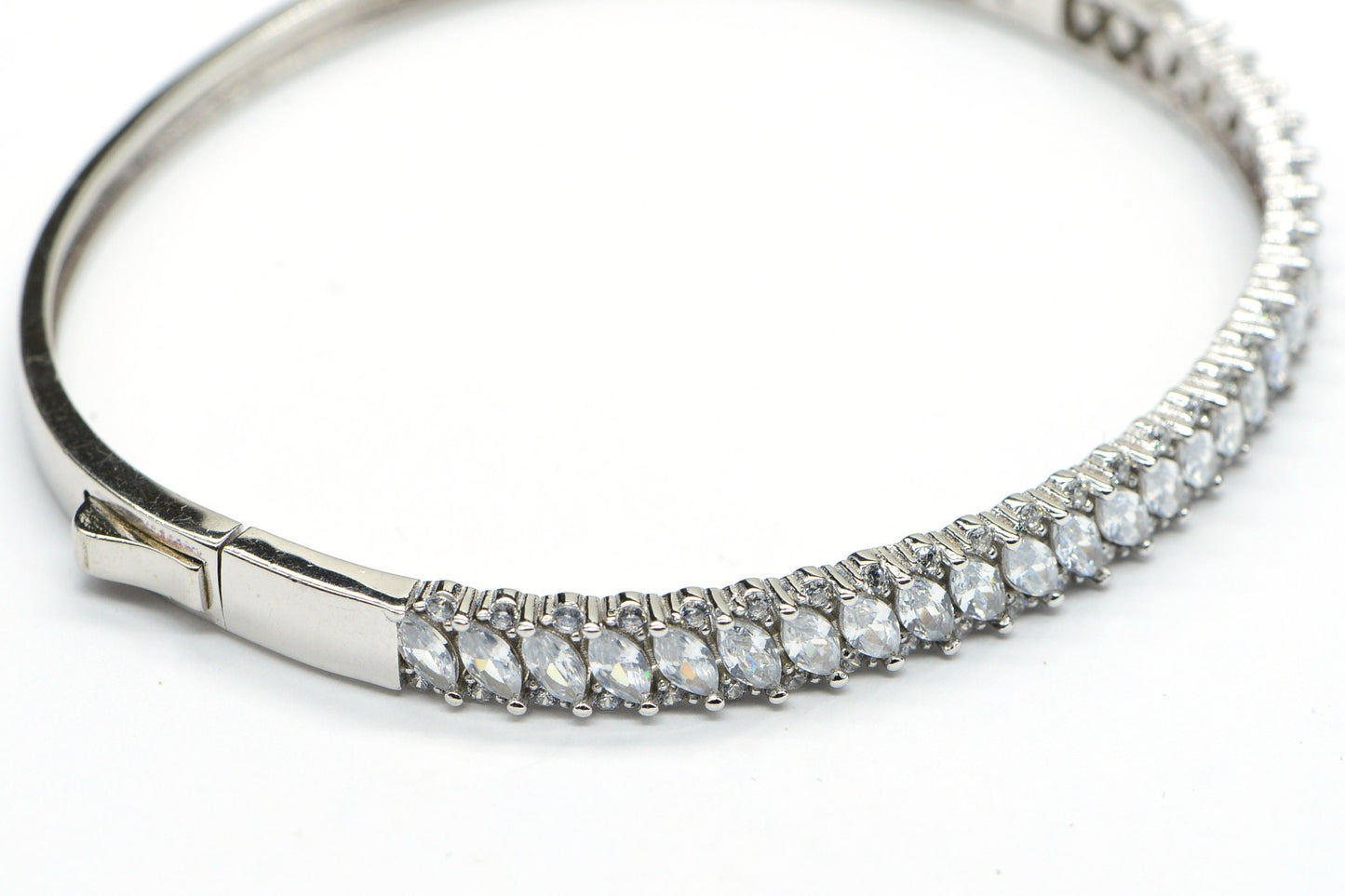 Marquise Simulated Diamond Bangle Bracelet: Sterling Silver Wedding Jewelry