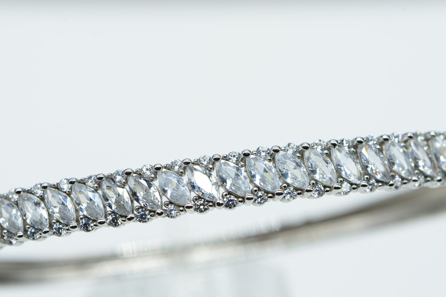Marquise Simulated Diamond Bangle Bracelet: Sterling Silver Wedding Jewelry