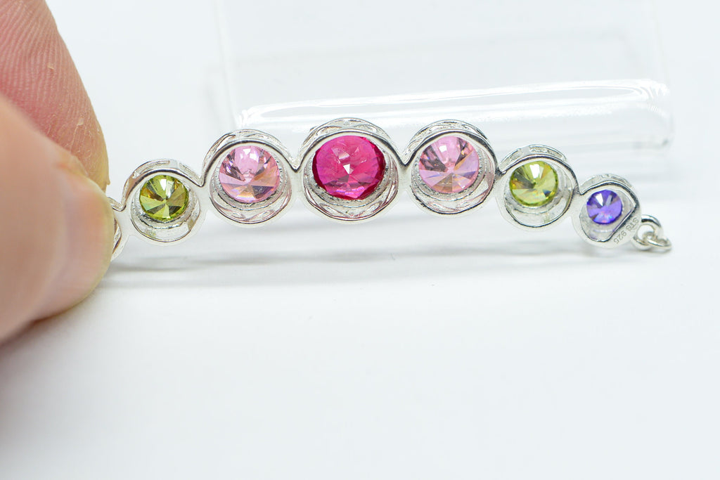 Rainbow Swarovski Crystal  Sterling Silver Round Link Bracelet Necklace Unfinished Jewelry Supply