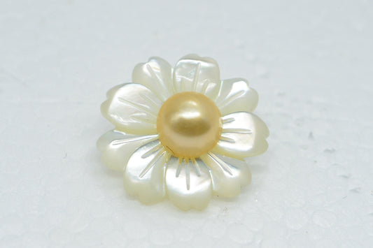 Sterling Silver Chamomile Pendant: Golden Pearl Flower Charm