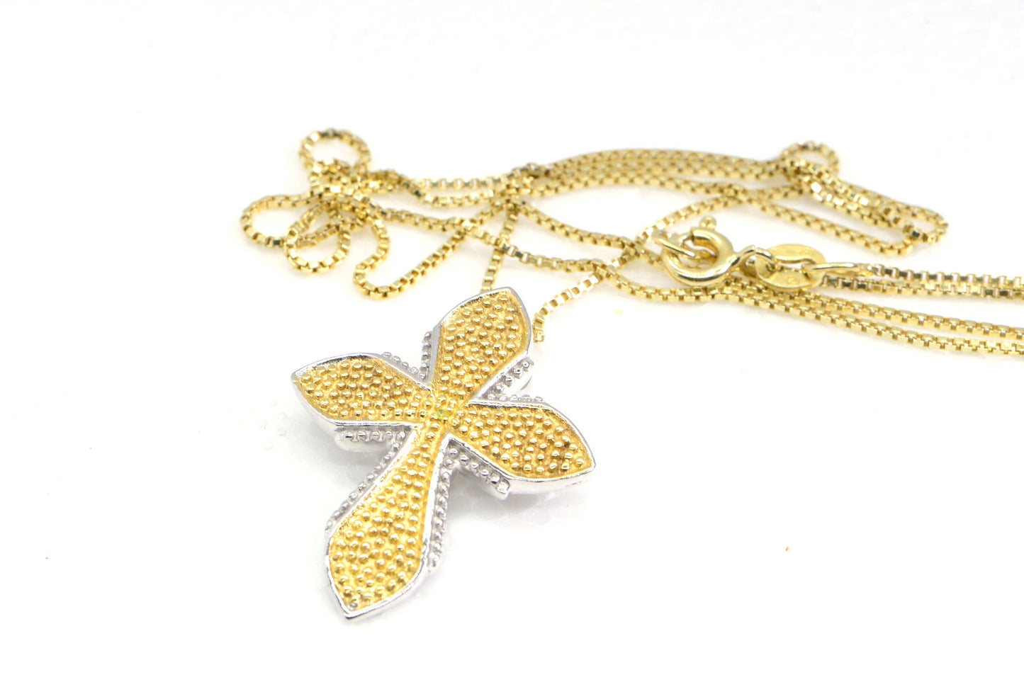 Yellow Diamond Cross Pendant Necklace, 14K Gold Vermeil, Estate Jewelry