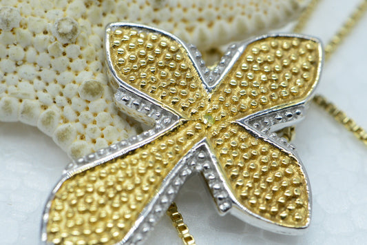 Yellow Diamond Cross Pendant Necklace, 14K Gold Vermeil, Estate Jewelry