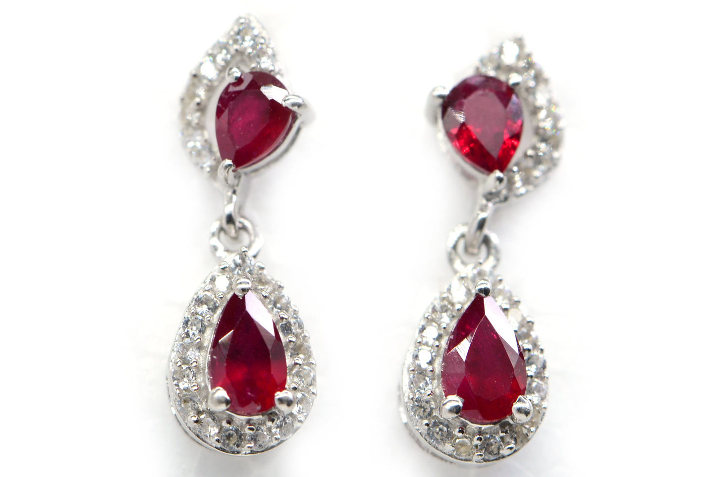 Teardrop Ruby Earrings, Dainty Sterling Silver Studs, July Birthstone