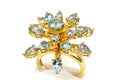 Aquamarine Ring 14K Yellow Gold Vermeil Flower Design Fashion Cocktail ring For Women