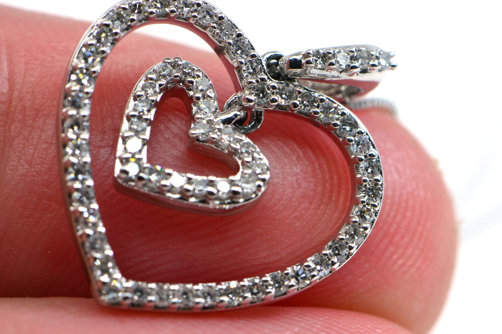 Diamond Double Heart Pendant: 14K White Gold Necklace