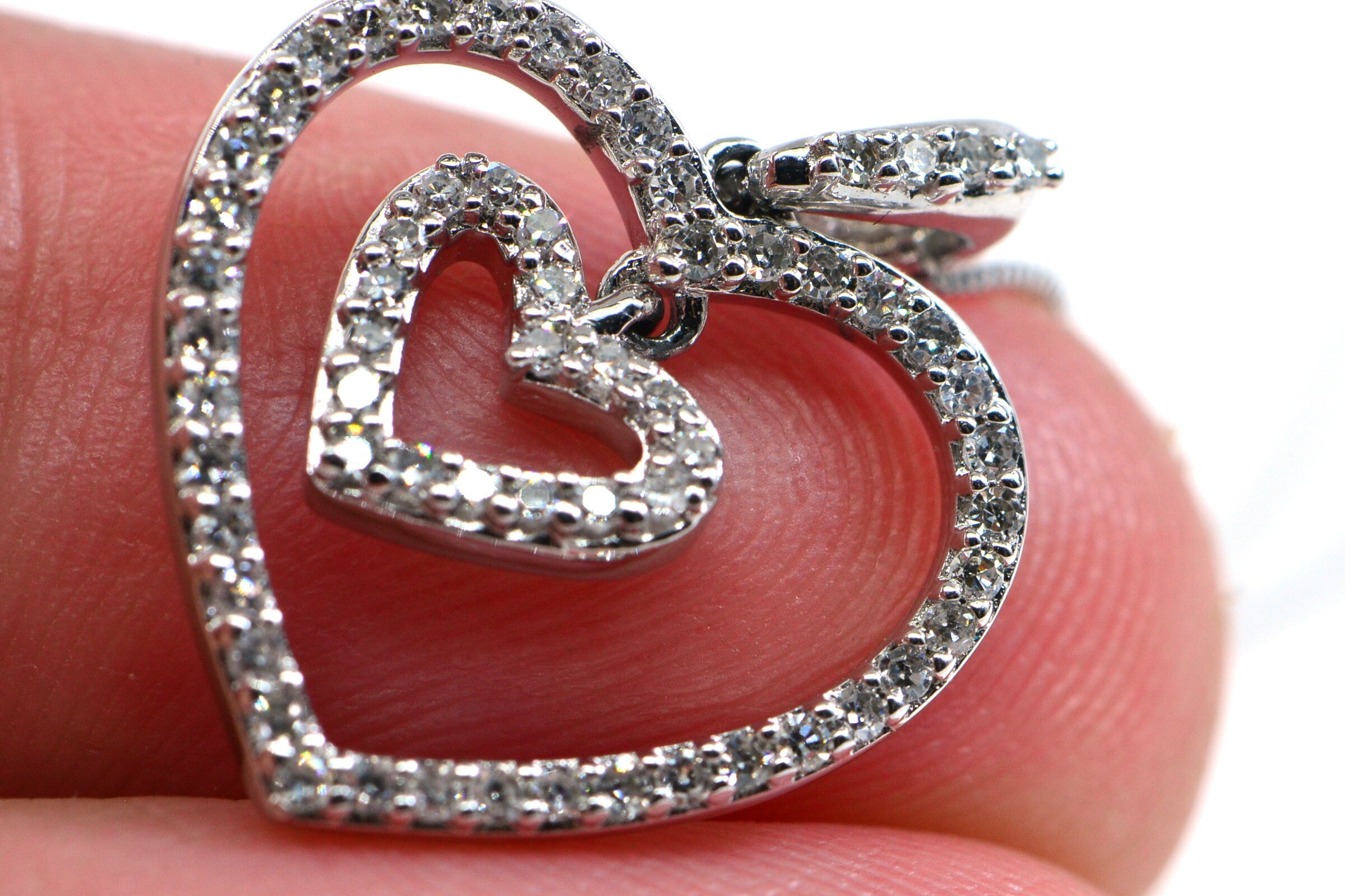 Diamond Double Heart Pendant: 14K White Gold Necklace