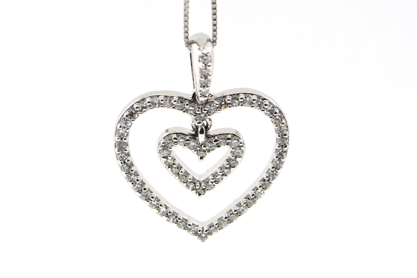 Authentic Diamond Heart Pendant Solid 14K White Gold Necklace Pendant