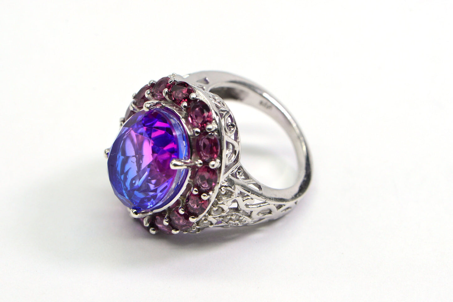 Vintage Rhodolite Garnet & Tourmaline Sterling Silver Ring