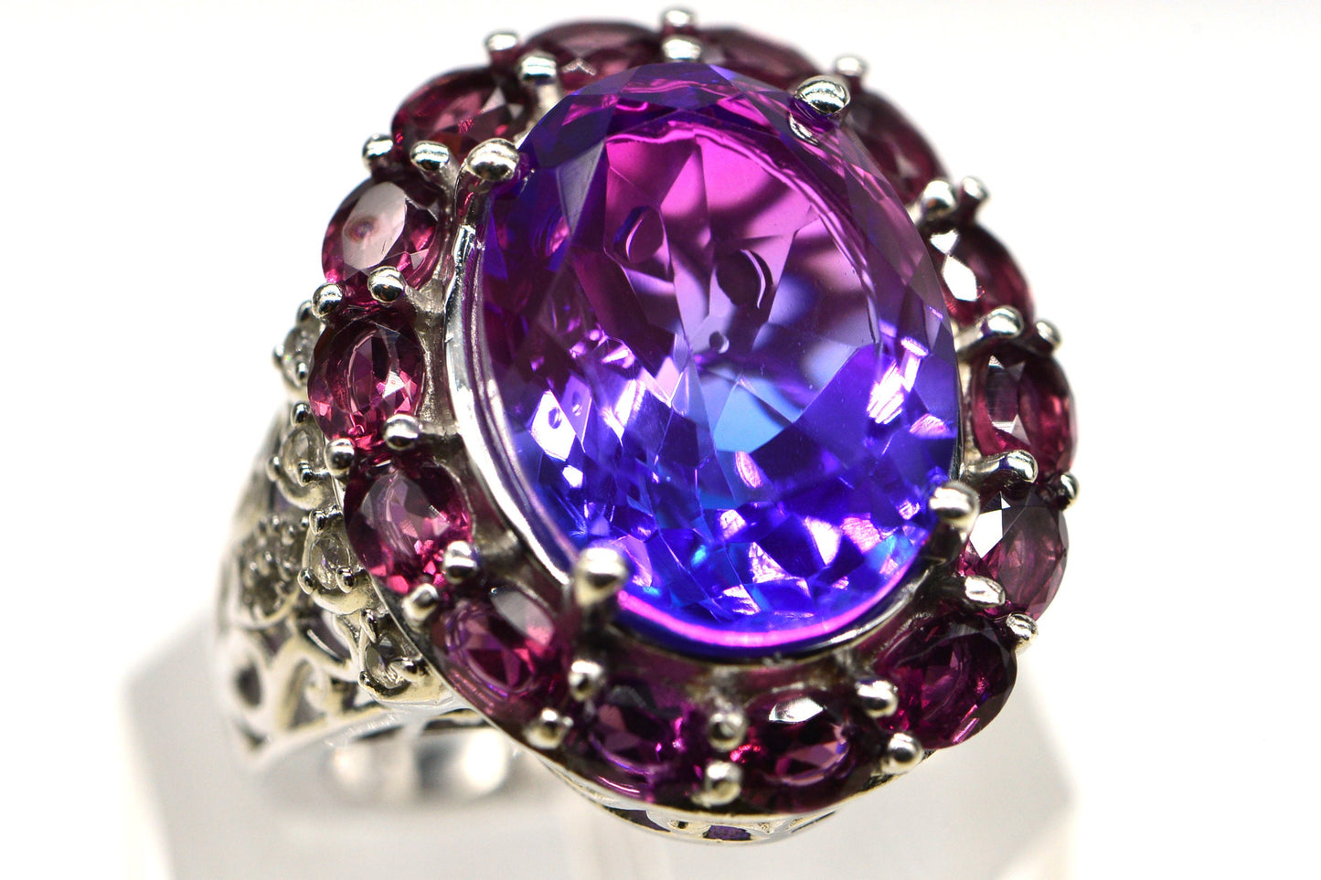 Vintage Rhodolite Garnet & Tourmaline Sterling Silver Ring