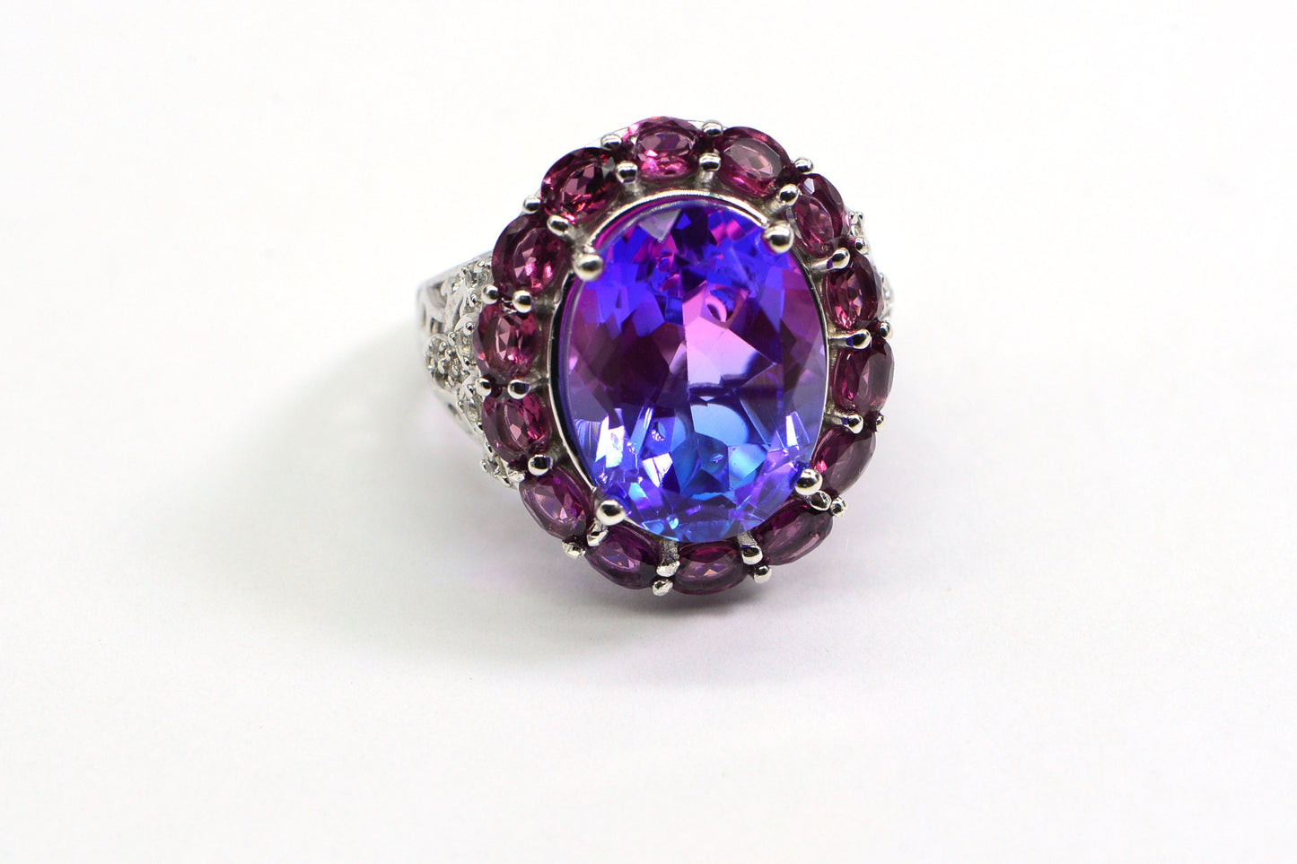 Vintage Rhodolite Garnet & Tourmaline Sterling Silver Ring