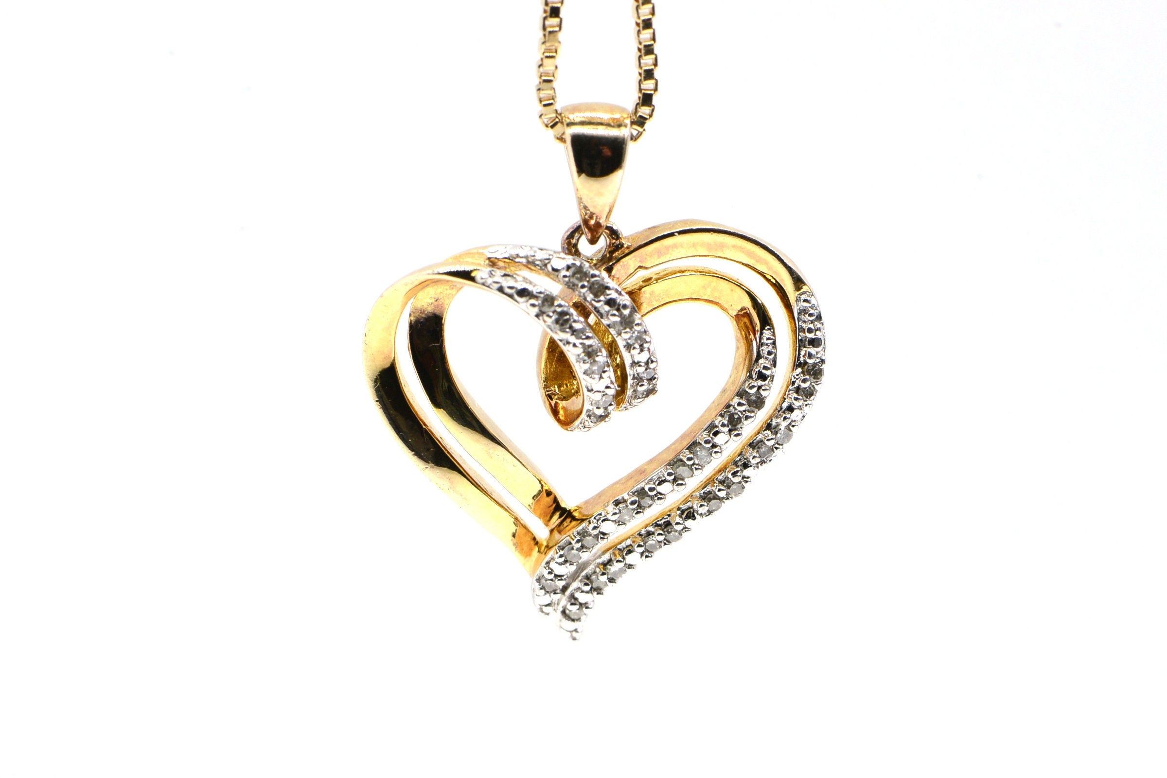 14K Gold Over Sterling Silver Diamond Heart Pendant Necklace