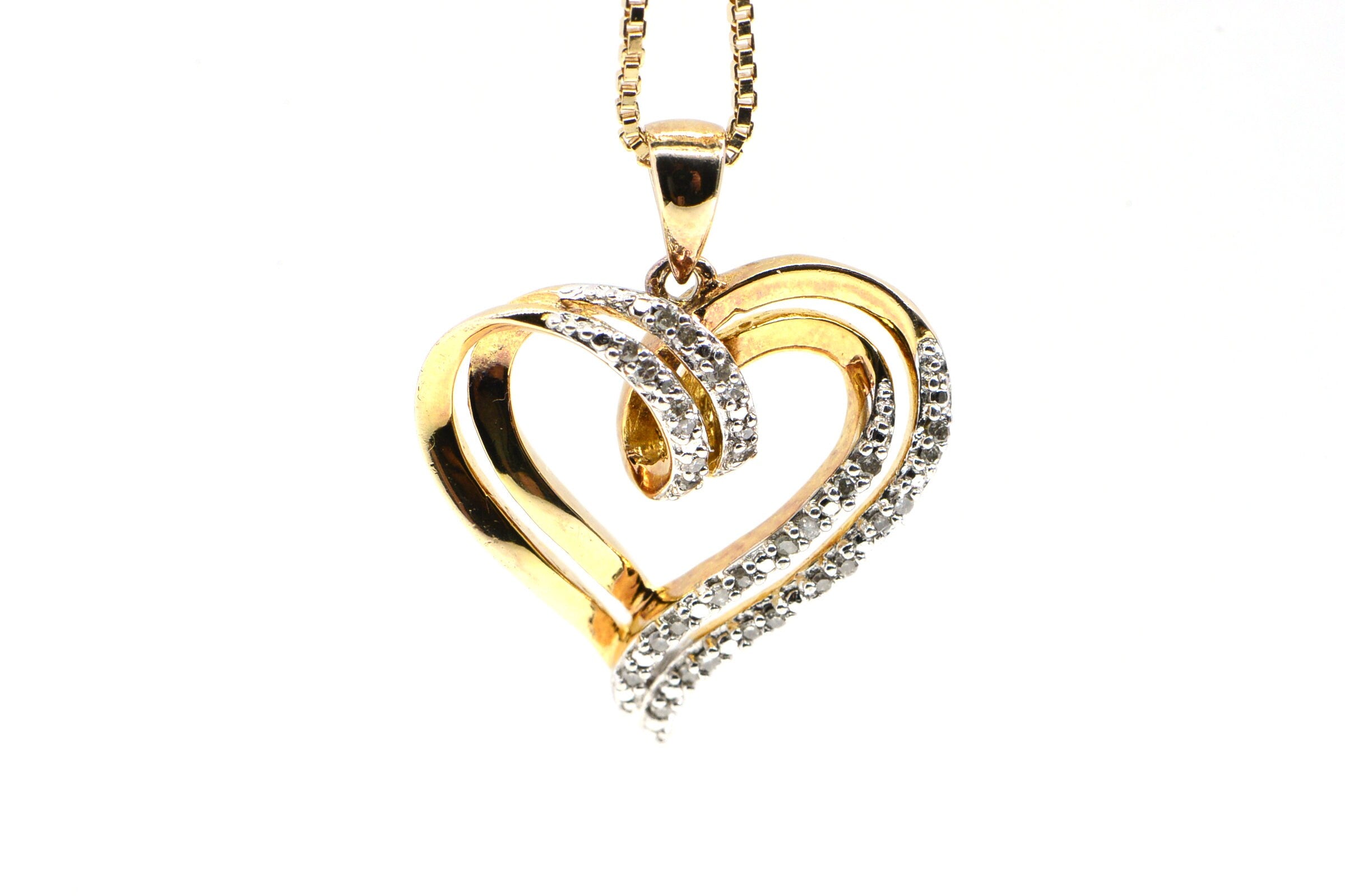 14K Gold Over Sterling Silver Diamond Heart Pendant Necklace