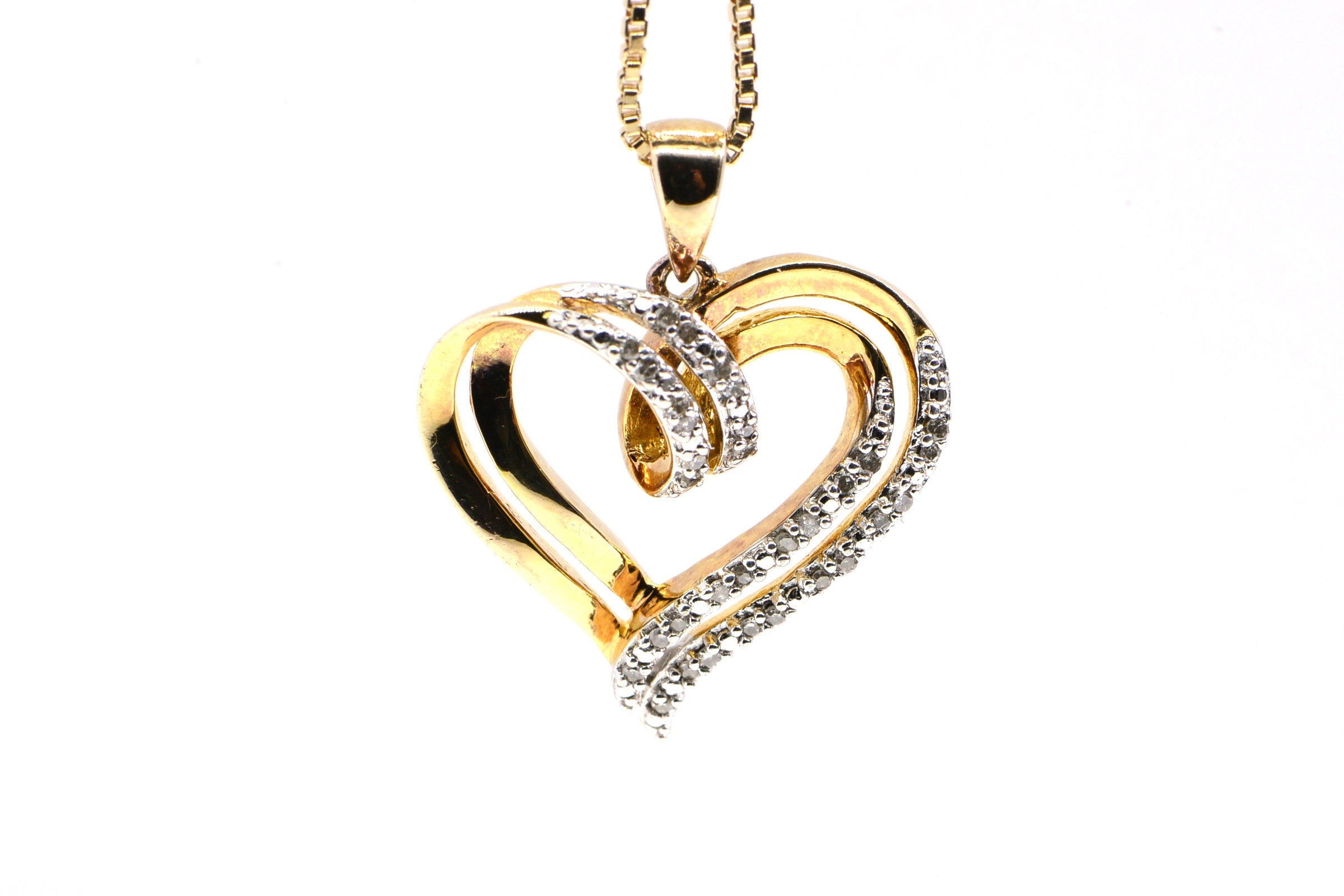 14K Gold Over Sterling Silver Diamond Heart Pendant Necklace