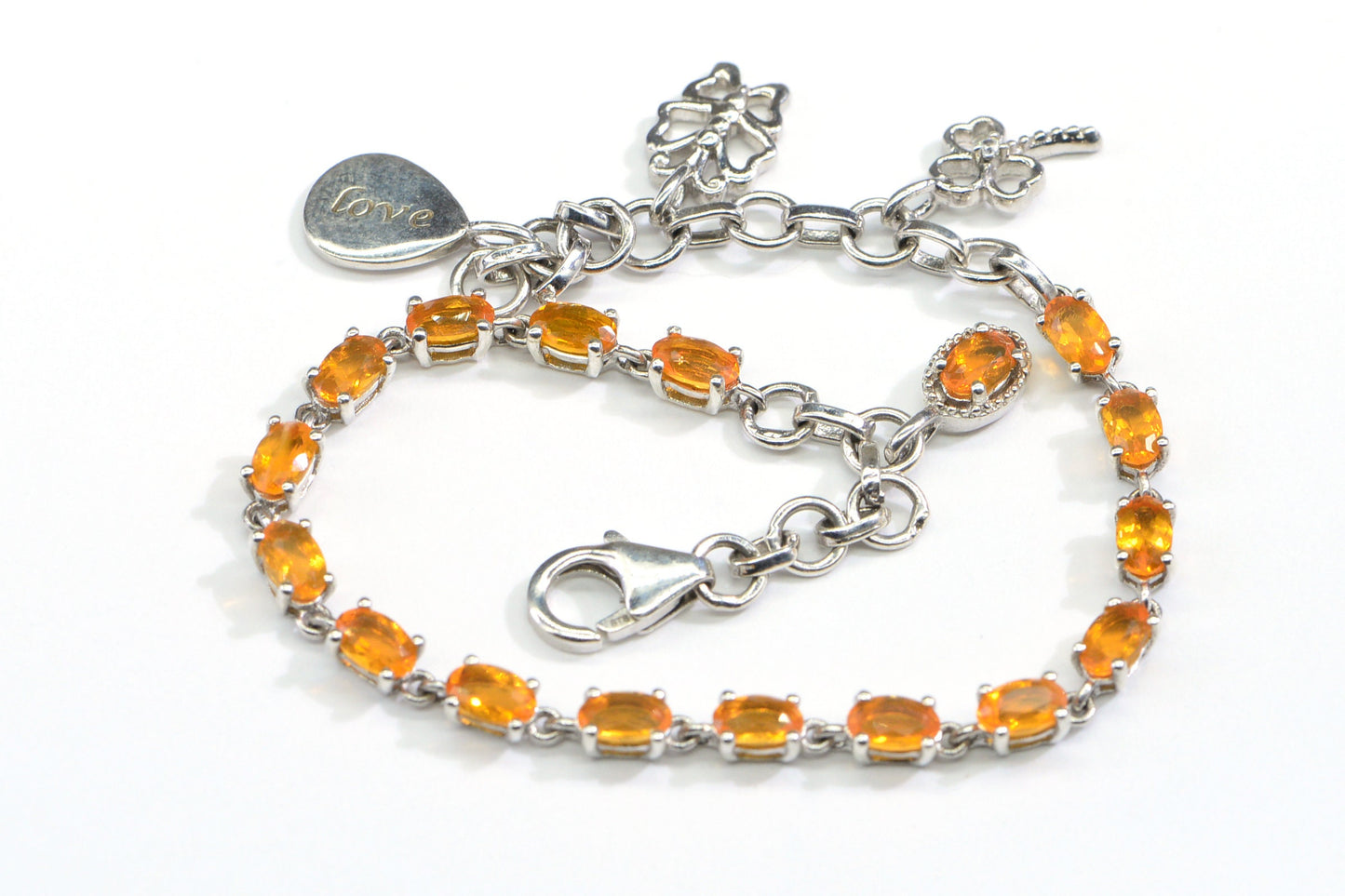 Orange Opal Tennis Bracelet Sterling Silver Vintage 1990