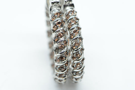 Jenipapo Andalusite Hoop Earrings Sterling Silver Twist Gemstone Ring Earrings
