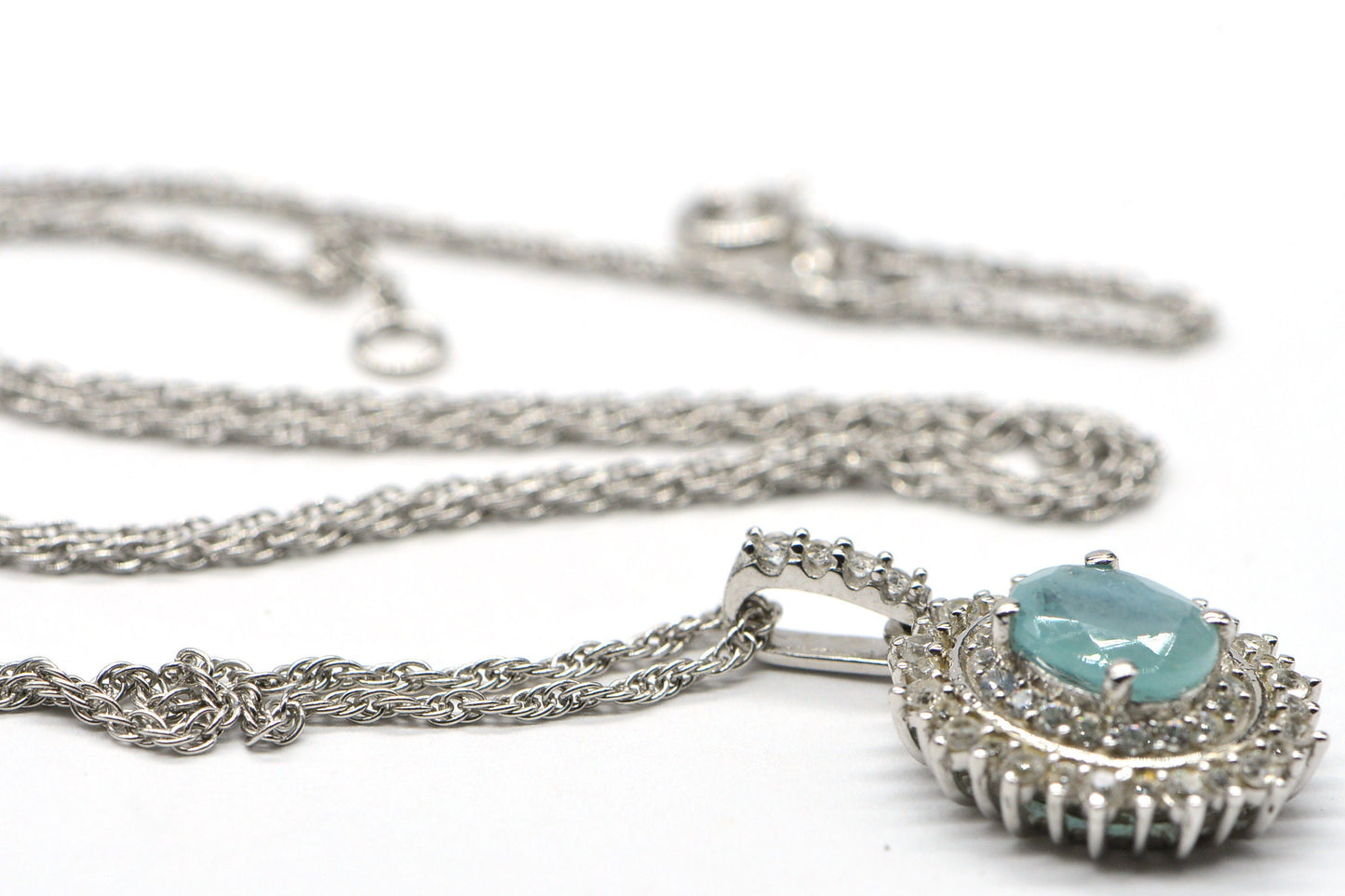 Grandidierite Halo  Diamond  Style Pendant Necklace 18 inch  Sterling Silver Rare Gemstone