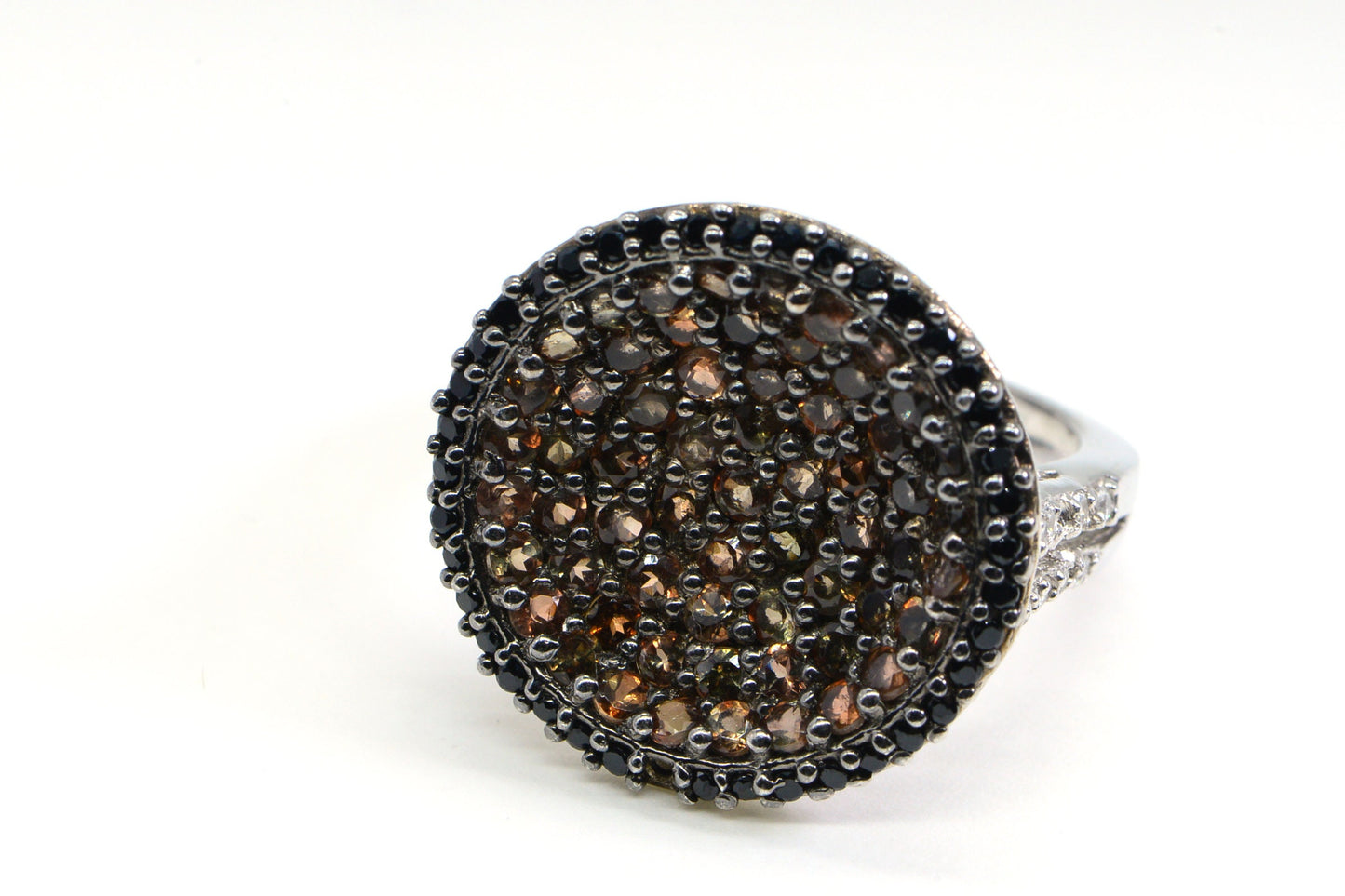 Jenipapo Andalusite Black Spinel Cluster Ring  Sterling Silver Rare  Gemstone Ring Size 7 US