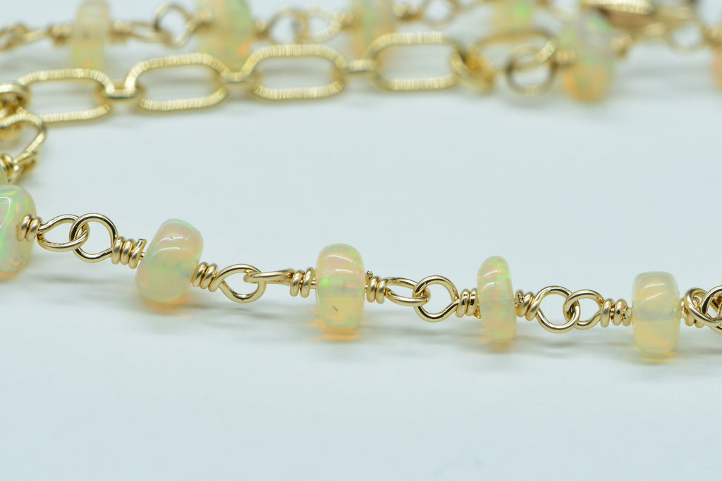 Ethiopian Welo Opal Bracelet: 14k Gold Filled Chain, October Birthstone