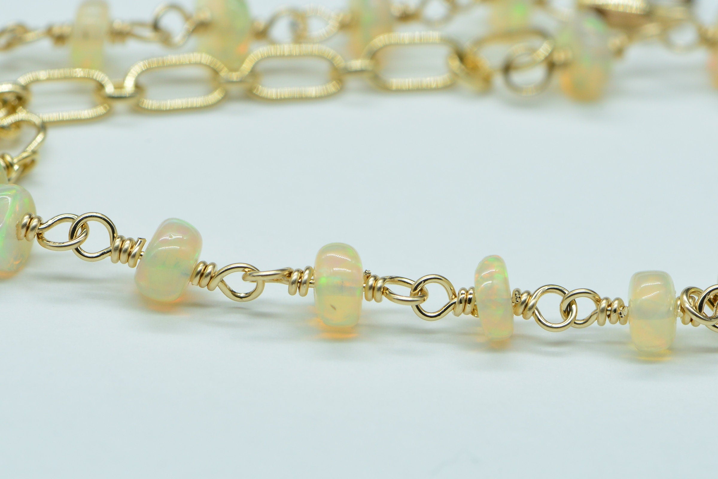 Ethiopian Welo Opal Bracelet: 14k Gold Filled Chain, October Birthstone