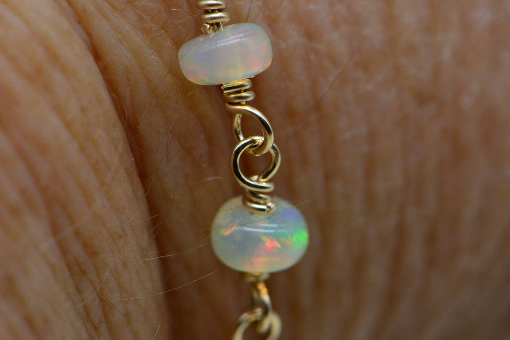 Ethiopian Welo Opal Bracelet: 14k Gold Filled Chain, October Birthstone