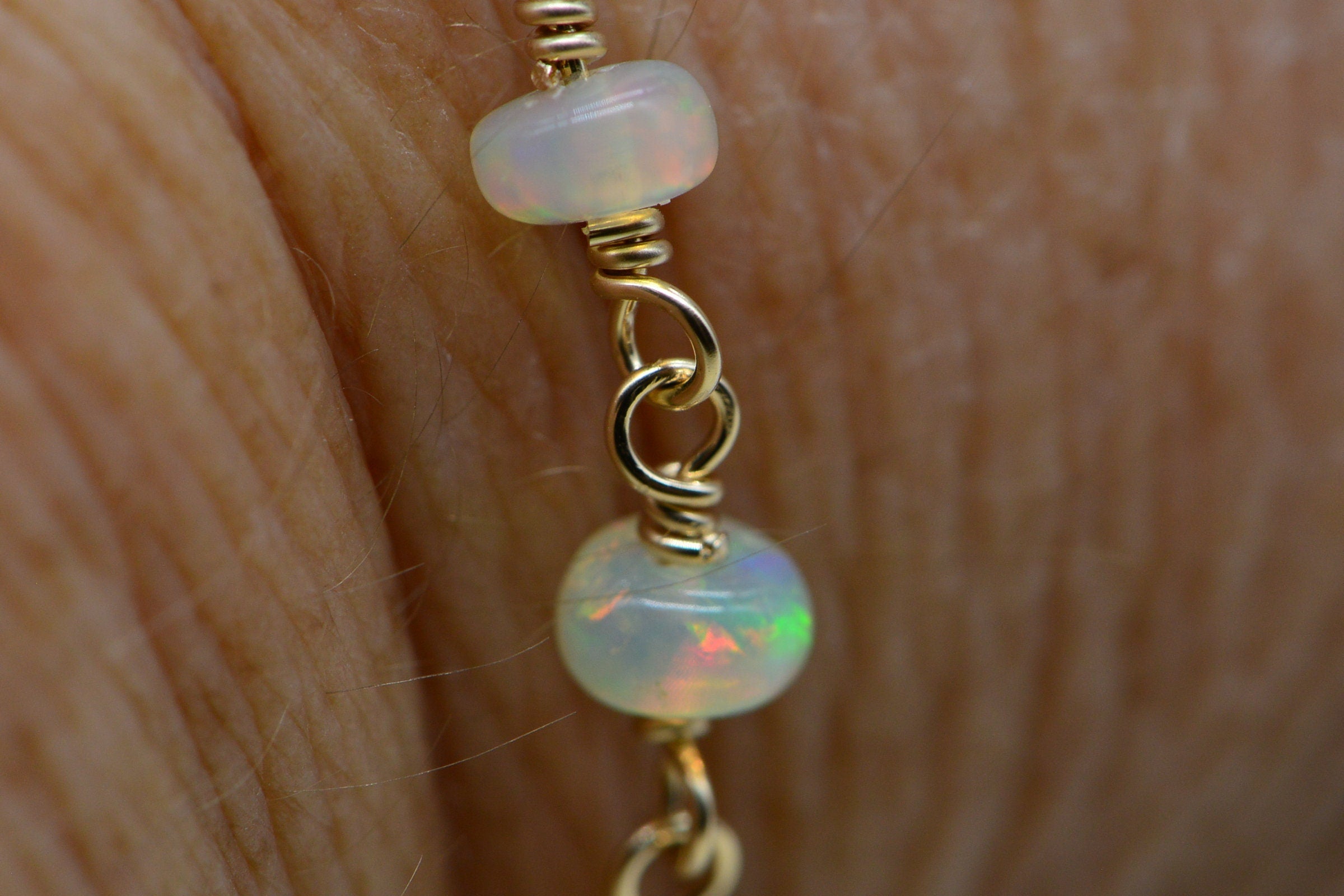 Ethiopian Welo Opal Bracelet: 14k Gold Filled Chain, October Birthstone