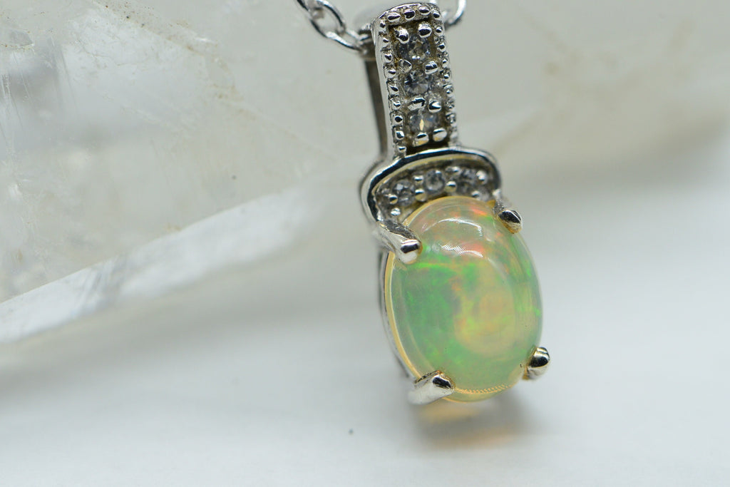 Ethiopian Welo Opal Pendant: Sterling Silver Birthstone Charm