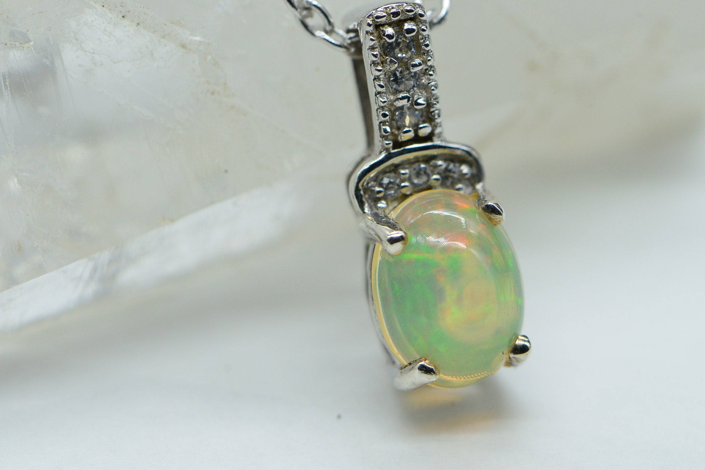 Ethiopian Welo Opal Pendant: Sterling Silver Birthstone Charm