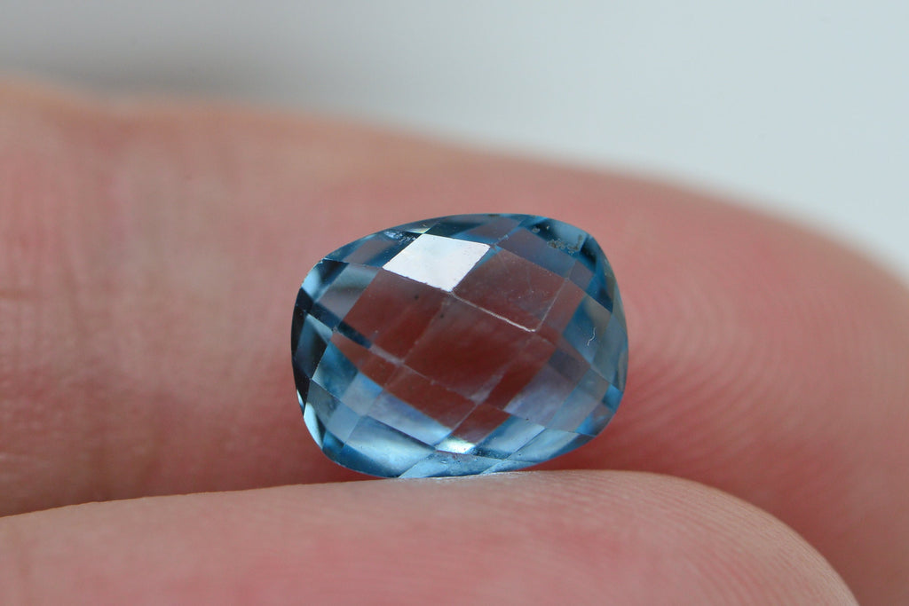 9x7mm Natural Blue Topaz Gemstone: Rectangle Cushion Faceted Cabochon