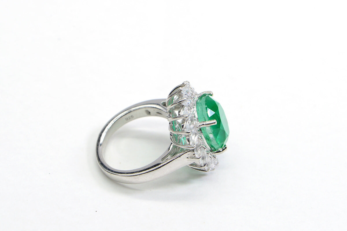 Vintage Doublet Emerald Ring White Topaz Large Cushion Gemstone Ring Sterling Silver