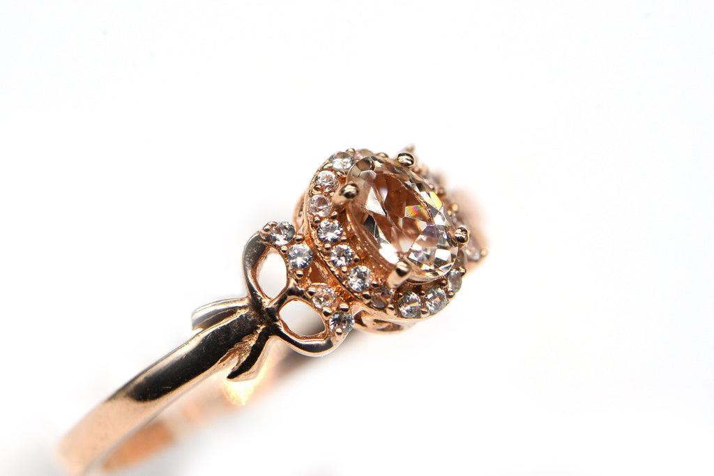 Morganite Engagement Ring: Oval Pink Stone, Rose Gold Over Sterling Silver
