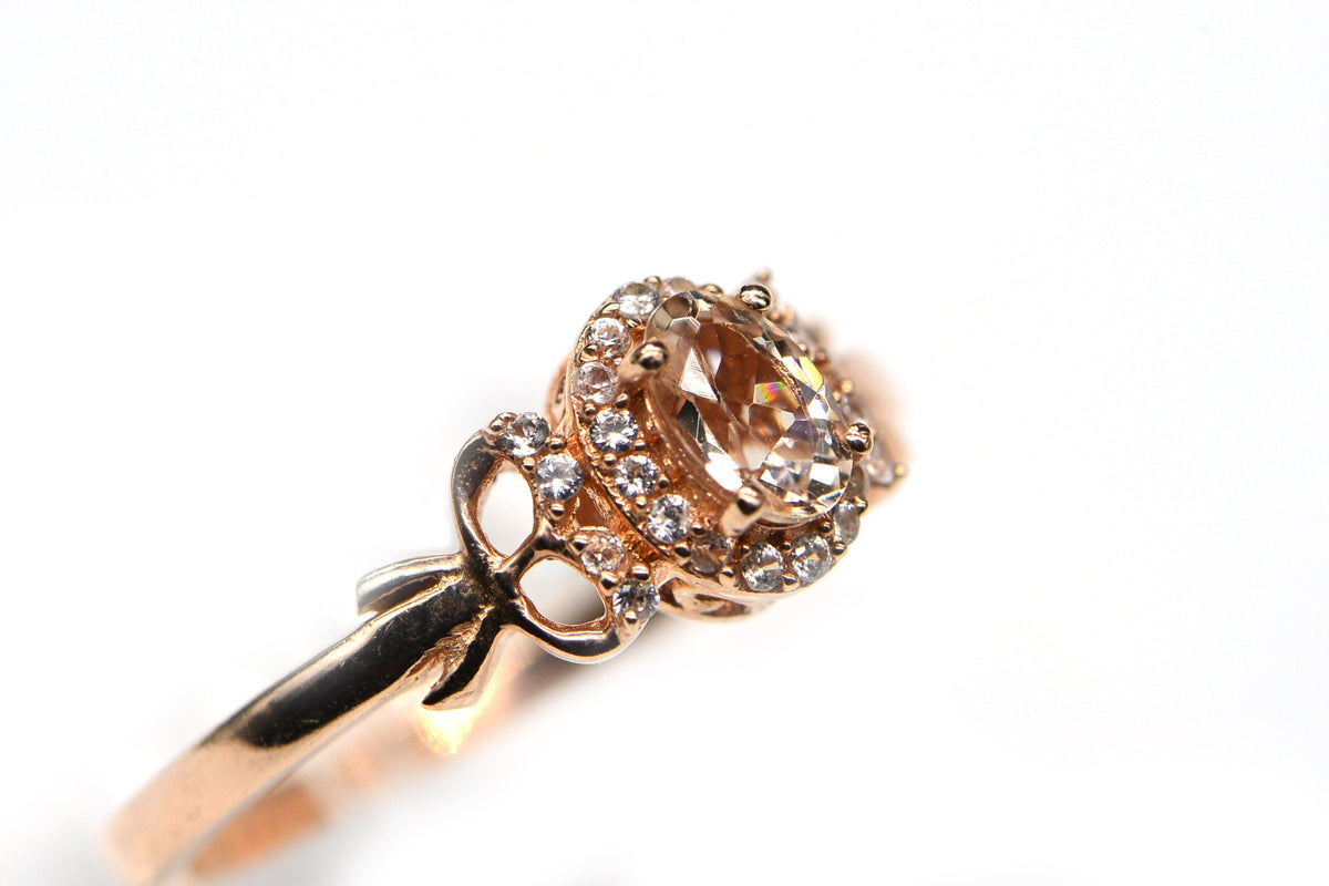 Morganite Engagement Ring: Oval Pink Stone, Rose Gold Over Sterling Silver
