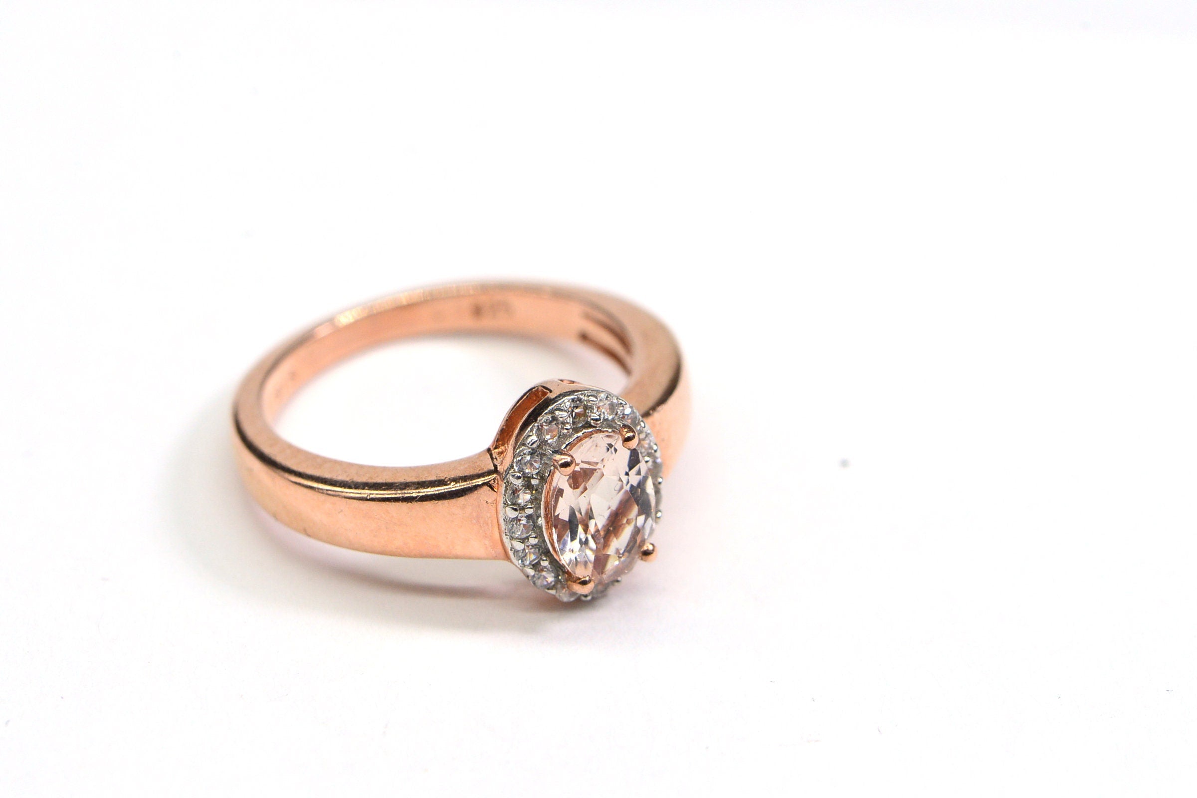 Genuine Morganite Engagement Ring  Solitaire Rose Gold Over Sterling Silver Oval Pink Stone Ring