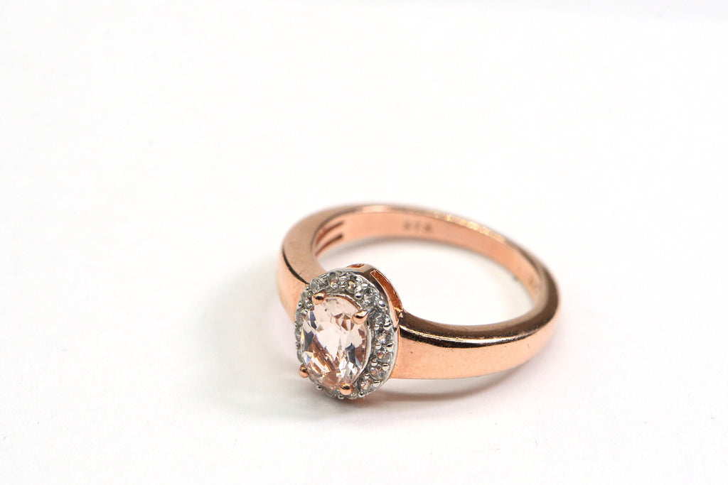 Genuine Morganite Engagement Ring  Solitaire Rose Gold Over Sterling Silver Oval Pink Stone Ring