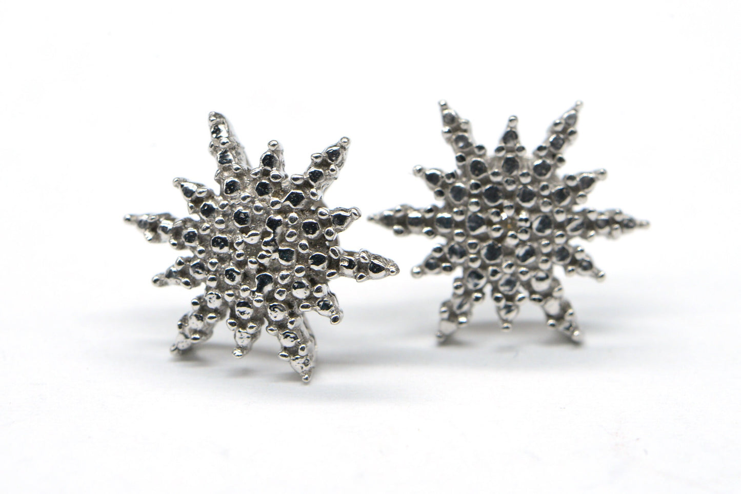 Diamond Starburst  Stud Earrings 14K White  Over Sterling Silver Vintage Post Earrings