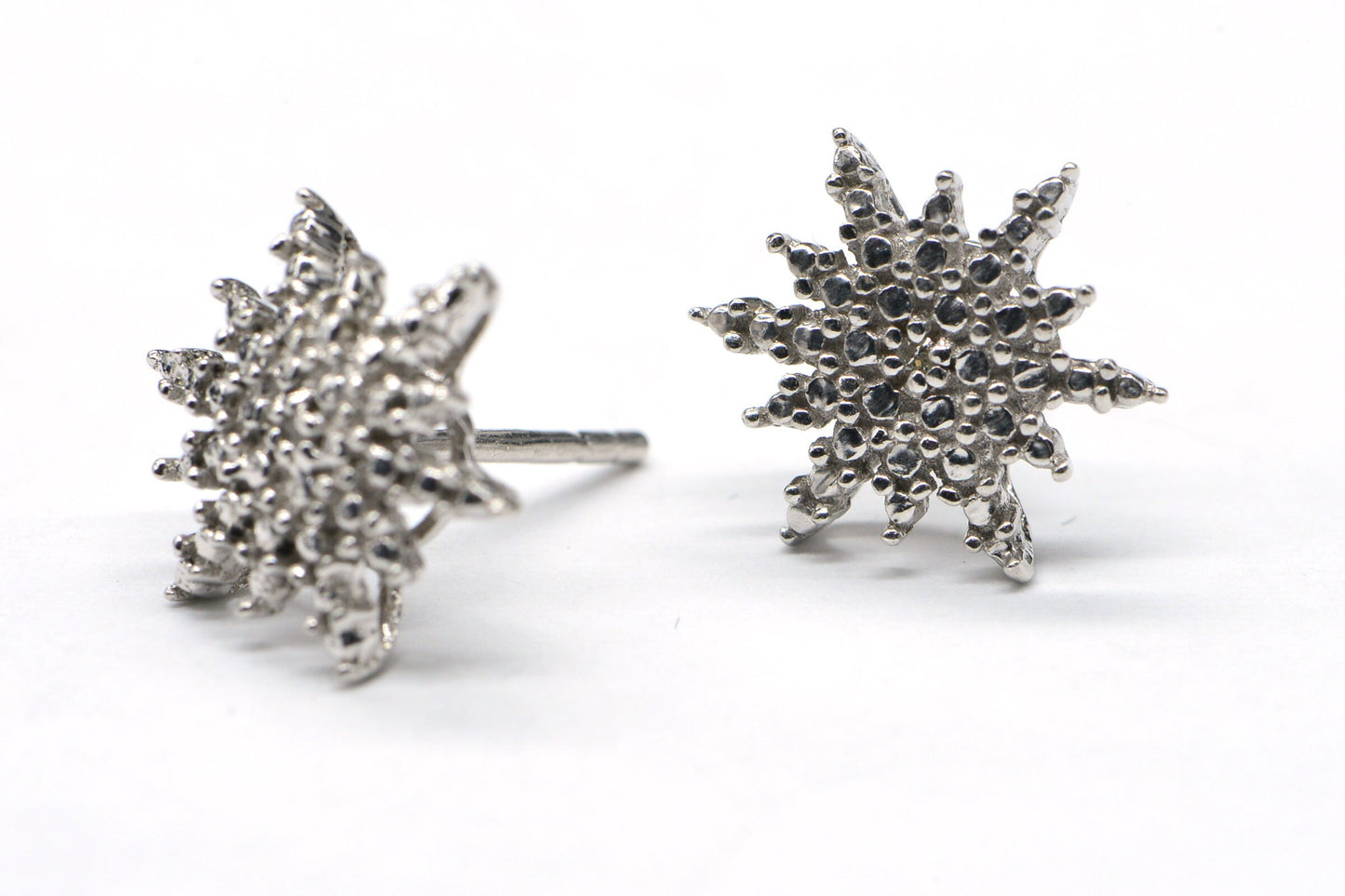Diamond Starburst  Stud Earrings 14K White  Over Sterling Silver Vintage Post Earrings