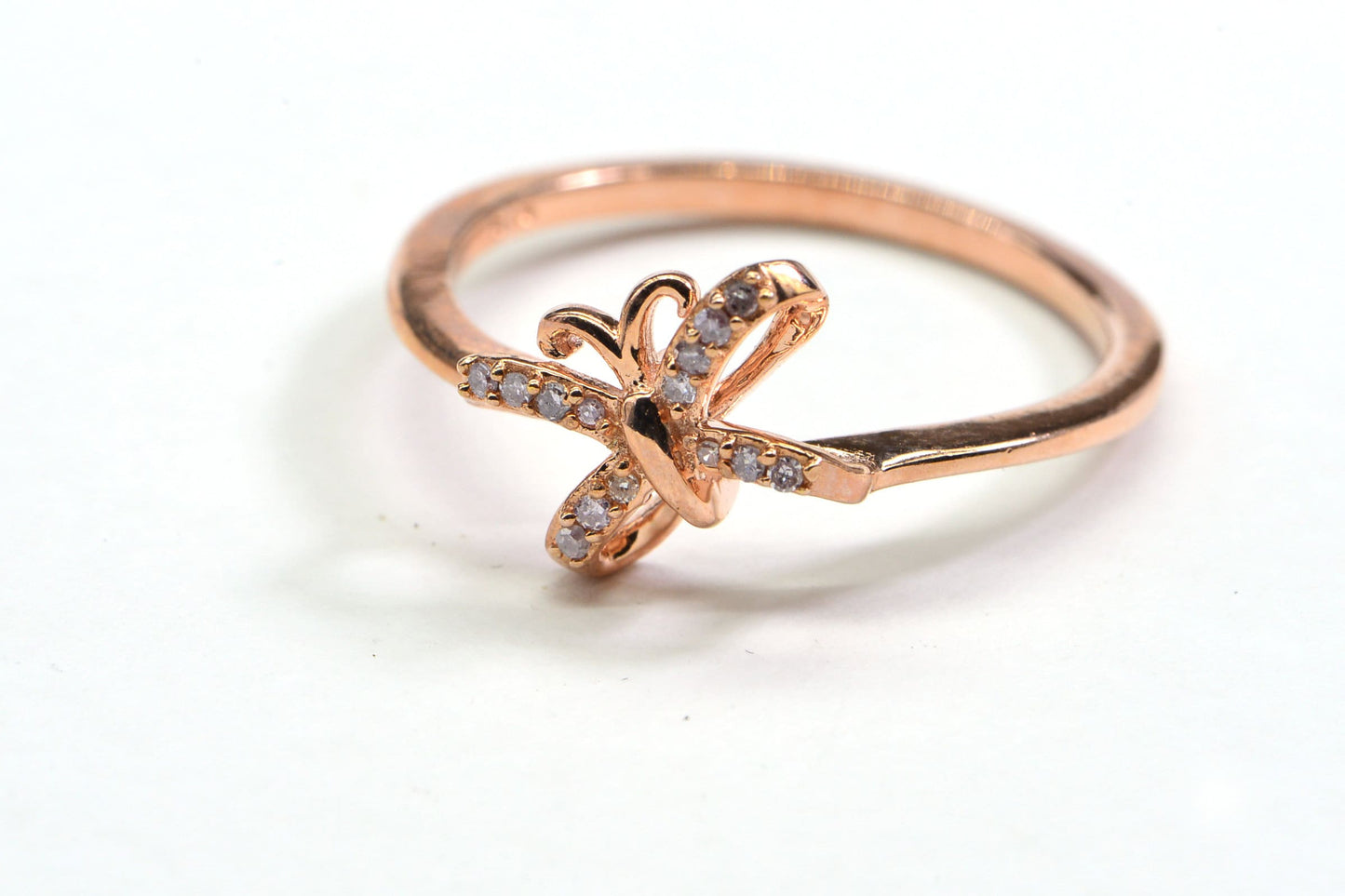 Vintage Diamond Butterfly Ring, Rose Gold Vermeil Stacking Ring, Size 10