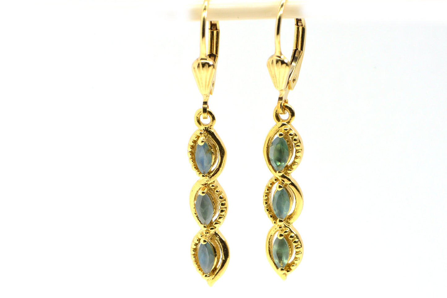 Grandidierite Marquise Earrings, 14K Yellow Gold Over Sterling Silver
