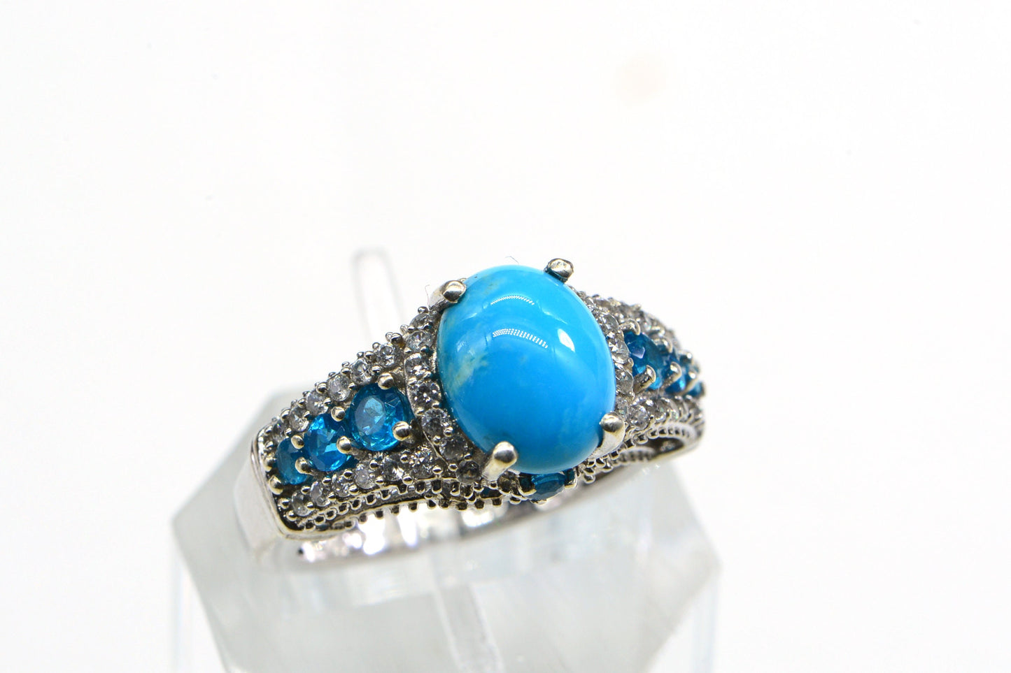 Sleeping Beauty Turquoise Ring, Neon Apatite, Sterling Silver (US Size 6)